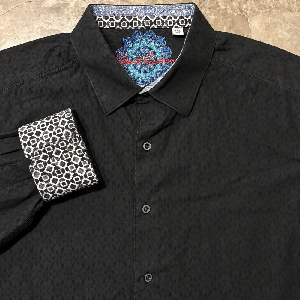 Robert Graham Shirt Mens 2XL Classic Fit Black Long Sleeve Kaleidoscope Abstract
